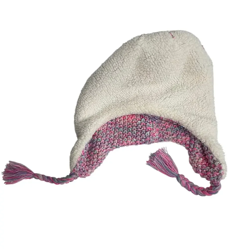Capelli Girls Pink Pastel Sequin Embellished Knit Sherpa Toboggan Cap Hat 5-8 YO